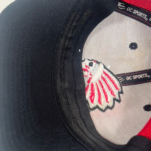 Indian Chief Headdress Embroidered Black Red Baseball Cap M/L OC Sports Pro Flex - Picture 12 of 12